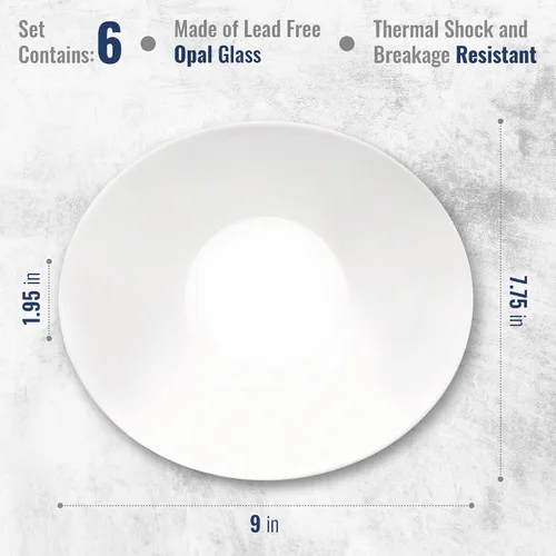 Vista 2 de Bormioli Rocco Prometeo - Juego de 6 platos de sopa y pasta (9 pulgadas), color blanco