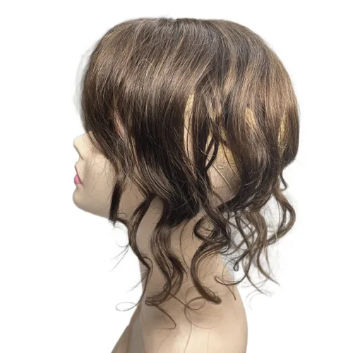 Vista 10 de Anemone Extensiones de cabello humano ondulado con flequillo, 14 pulgadas, extensiones de cabello humano Remy brasileño natural con clip (1B)