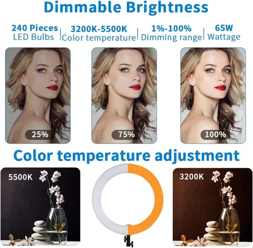 Vista 2 de 18 pulgadas 65W LED Maquillaje Anillo Luz, Ceja Tatuaje Pestañas