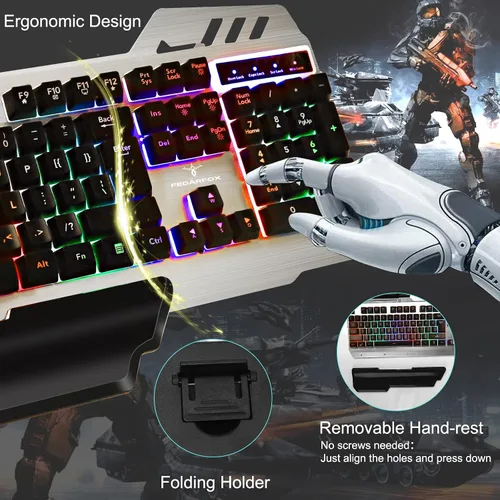 Vista 2 de FEDARFOX Combo de teclado y mouse, compacto juego de teclado y mouse arco iris de tamaño completo para juegos, teclado mecánico retroiluminado