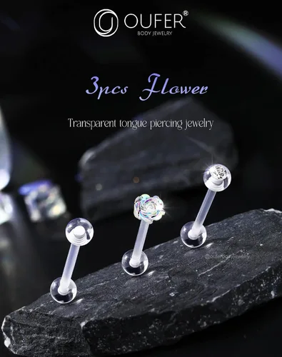Vista 3 de OUFER 3 piezas de joyería de hélice de plástico, retenedor de piercing de labios transparente para cirugía, lindos anillos de labios