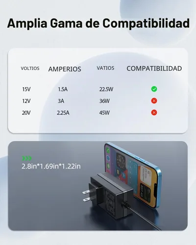 Vista 4 de Cargador de CA de 15 V apto para Therabody Theragun Mini 1.0, cable de alimentación de repuesto para pistola de masaje Prime - Certificado UL Safty