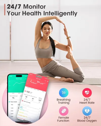Vista 4 de Relojes de fitness para mujer, rastreador de actividad física con monitor de frecuencia cardíacaSpO2, relojes inteligentes para mujeres