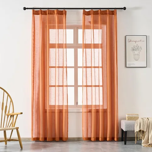 Vista 43 de Cortinas plisadas negras traslúcidas de 84 pulgadas de largo, 2 paneles para dormitorio, lino texturizado, ganchos transparentes para pista
