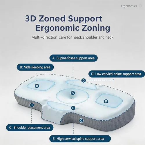 Vista 4 de Almohada ergonómica cervical de espuma viscoelástica para aliviar el dolor de cuello, ajuste para dormir de lado, espalda y estómago con funda Azul