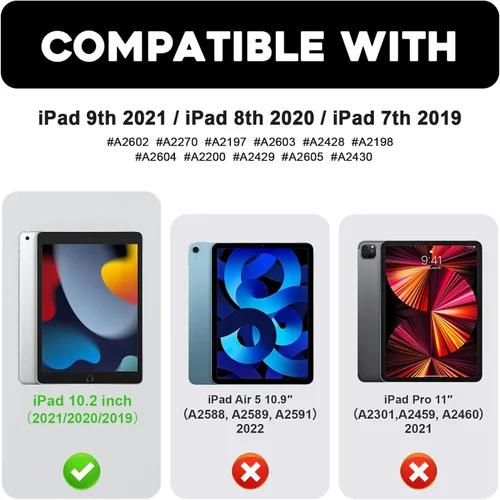 Vista 2 de Funda para iPad de 9ª/8ª/7ª Generación de 10.2", Cuerpo Completo Resistente de Servicio Pesado a Prueba de Golpes Anti Rayones Cubierta (Negro Azul)