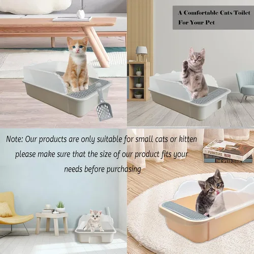 Vista 2 de kathson Caja de arena abierta para gatos con lado alto, bandeja de arena para gatos antisalpicaduras, inodoro para gatitos con cuchara de tamizar