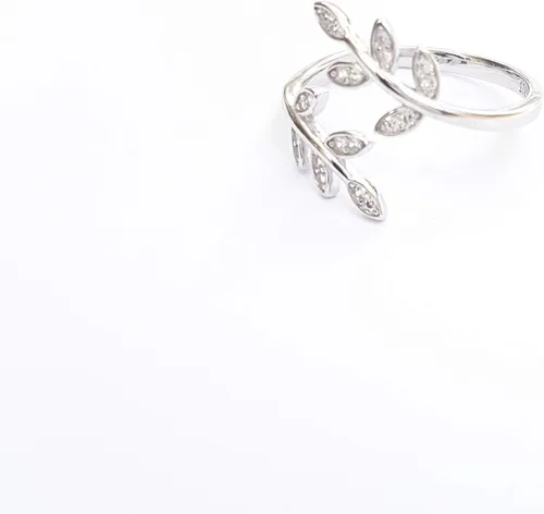 Vista 6 de Sterling Silver 925 Clear CZ Ring Leaf Laurel Nature Branch Adjustable Band Tiny Diamonds
