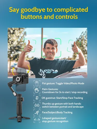 Vista 5 de AOCHUAN Estabilizador de cardán para iPhone Gimbal con carga inalámbrica Smartphone para iPhone 15 Pro Max/Android plegable de 3 ejes Estabilizador