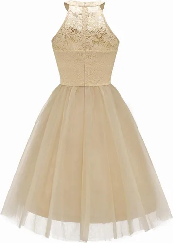 Vista 4 de Dressystar - Vestido corto de fiesta con escote halter para mujer, vestido de graduación de tul y encaje