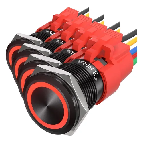 Vista 22 de APIELE Interruptor momentáneo de botón de encendido y apagado de 0.748 in de aleación de aluminio con cabezal de ojo de ángel LED de 12 V
