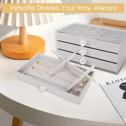 Vista 5 de coobest Joyero, organizador de joyas de 3 cajones, cajas de joyería y organizadores con organizador de aretes, caja organizadora de joyas