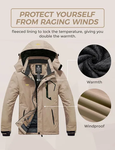 Vista 4 de Wantdo - Chaqueta de esquí impermeable con capucha, cálida, resistente al viento, la lluvia y el invierno, para hombre