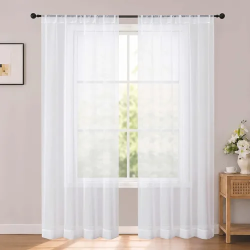 Vista 19 de OWENIE White Sheer Curtains 96 Inches Long 2 Panels for Living Room 52 Wide