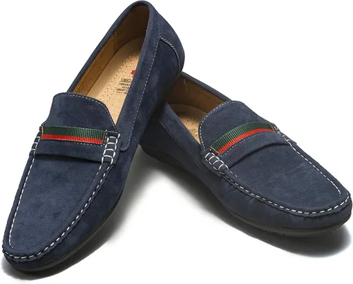 Vista 5 de DECARSDZ - Mocasines para hombre, zapatos planos de gamuza azul