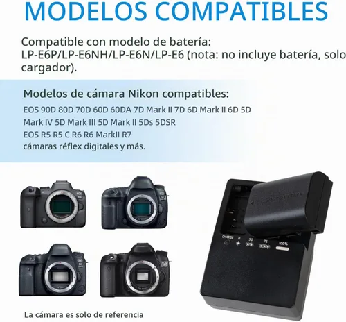 Vista 2 de Cargador KWTOUL LP-E6 para batería LC-E6 LC-E6E LC-E6N LP-E6NH