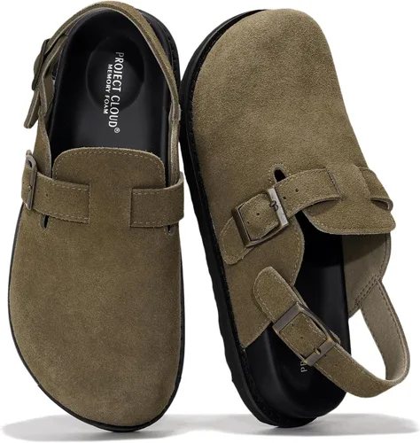 Vista 22 de Project Cloud Benton - Zuecos con plantilla de cuero genuino para mujer, pantuflas de espuma viscoelástica con soporte de arco, sandalias de moda