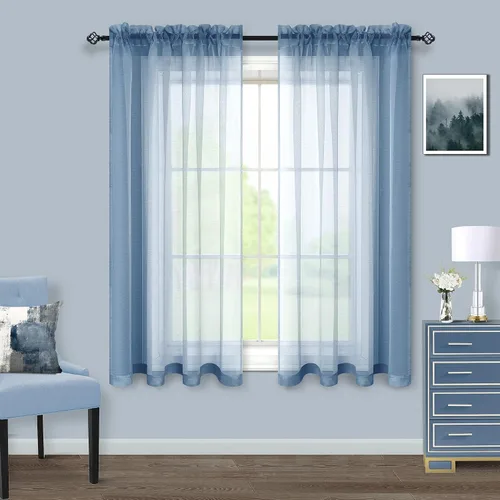 Vista 29 de Cortinas traslúcidas negras de 45 pulgadas de largo para ventanas de baño, juego de 2 paneles, cortinas de media ventana para cocina y dormitorio