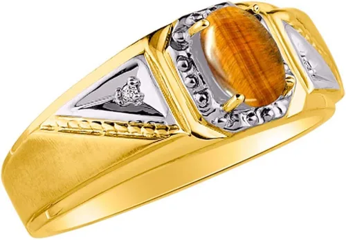 Vista 3 de Rylos Anillos para hombre oro amarillo de 14 quilates clásicos de 0276 x 0197in piedras preciosas ovaladas y auténticas brillantes de diamante