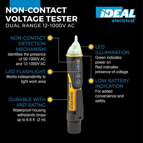 Vista 2 de IDEAL Electrical 61-657 - Probador de Voltaje de Doble Rango 12-1000V AC NCVT con Linterna