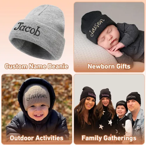 Vista 6 de Gorros personalizados para bebés, niñas y niños, gorros bordados personalizados con nombre para bebés, niños y adultos