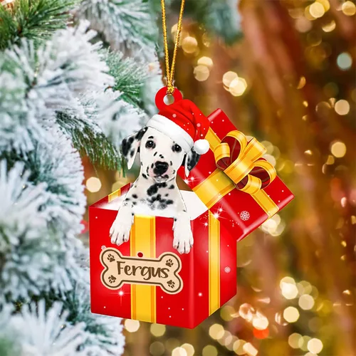 Vista 43 de Adorno de Navidad personalizado de Akita Inu, nombre personalizado Akita Inu para árbol de Navidad, en caja de regalo roja