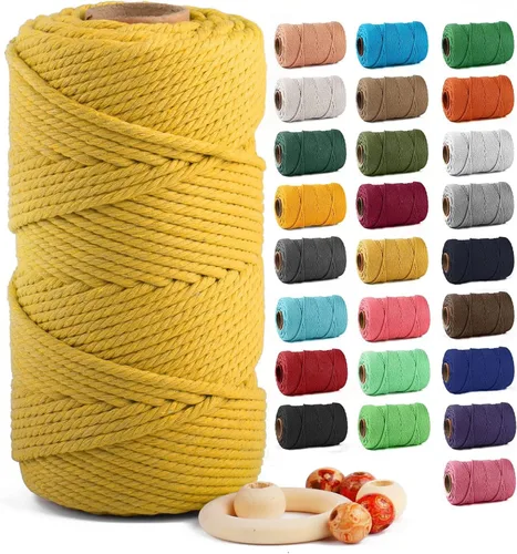 Vista 55 de ZUEXT Cordón de algodón para macramé de 4 mm x 500 m, ZUEXT Cordones trenzados naturales hechos a mano en verde manzana de 4 hebras, cuerda de lana