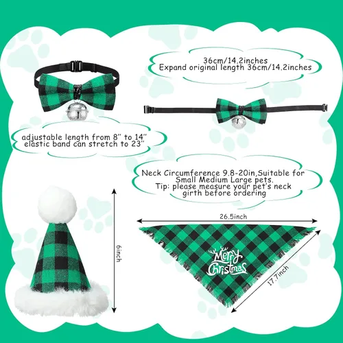 Vista 2 de Weewooday Juego de 3 piezas de disfraz de Navidad para perro, bandana a cuadros de búfalo, bufanda triangular, corbata de lazo para mascotas
