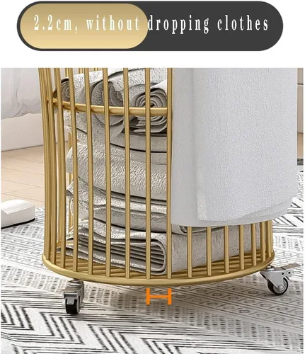 Vista 2 de Cesta de lavandería, clasificadora de ropa de metal, cesta de ropa con ruedas y asa, para el hogar, apartamento, dormitorio, baño, hotel Negro