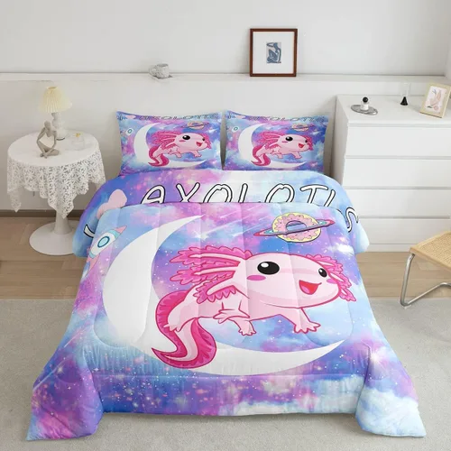 Vista 65 de Feelyou Lindo juego de ropa de cama de ajolote para niños y niñas tamaño twin, juego de edredón de salamandra para niños, mujeres y hombres, edredón