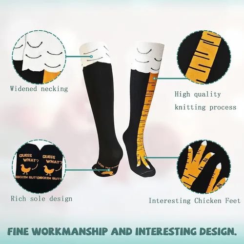 Vista 5 de WHOTAY Calcetines de pierna de pollo divertidos locos para mujeres y hombres, calcetines novedosos de pies de pollo, calcetines hasta la rodilla