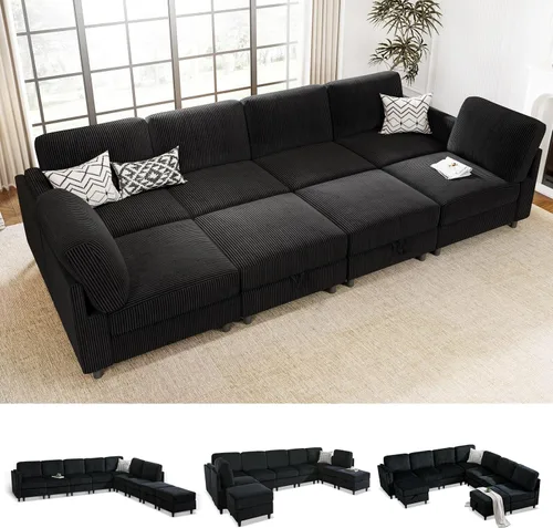 Vista 23 de KKL Sofá modular de 84 pulgadas, sofás de 3 plazas para sala de estar con almacenamiento, sofá modular de asiento profundo seccional, funda