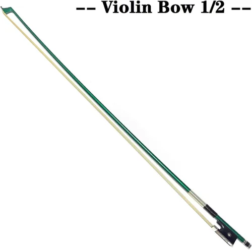 Vista 2 de LIEKE Arco de violín de fibra de carbono tamaño 1/2 arco de violín ligero (tamaño 1/2, verde)