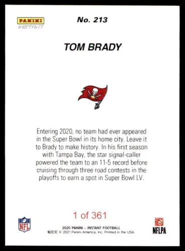 Vista 2 de 2020 Panini Instant NFL NFC Champions Set # 213 Tom Brady Tampa Bay Buccaneers Oficial Football Trading Card Only 361 Produced. Foto de archivo