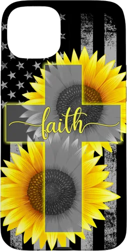 Vista 9 de Faith Jesus Cross Sunflower American Flag Patriotic Black Case for iPhone 17