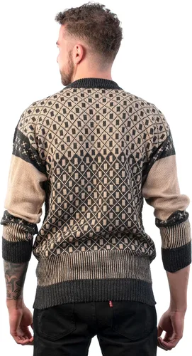 Vista 6 de INTI ALPACA Suéter de alpaca con cuello redondo para hombre "Himalaya" - Jersey de alpaca - Jersey bicolor para invierno