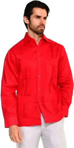 Vista 11 de Mojito Collection Camisa Guayabera clásica de mezcla de algodón con cuatro bolsillos para hombre