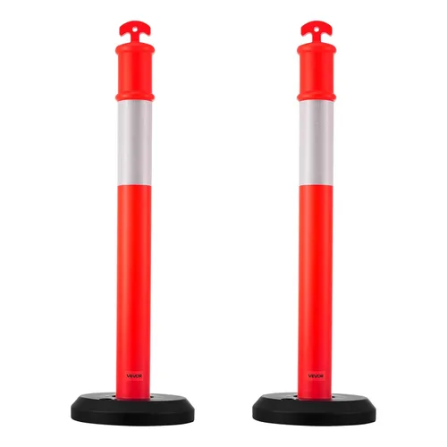 Vista 9 de VEVOR Paquete de 2 postes delineadores de tráfico, conos de seguridad de tráfico de 48 pulgadas con base rellenable y tiras reflectantes, postes