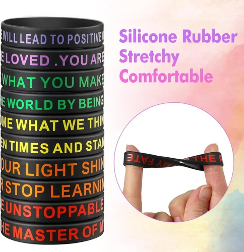 Vista 4 de QEERBSIN 20 pulseras de goma con cita motivacional, pulseras inspiradoras para estudiantes, pulseras elásticas unisex, regalos perfectos