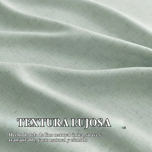 Vista 2 de Jowels Cortinas de Lino Verde Aguamarina con Trabillas Traseras de 84 Pulgadas de Largo para Sala de Estar, 2 Paneles con Bolsillo, Cortina