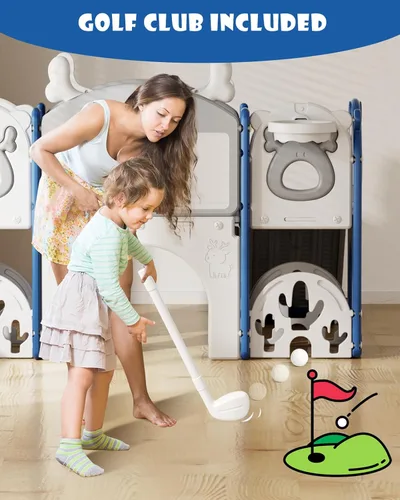 Vista 4 de XJD Tobogán para Niños Pequeños, Tobogán 13 en 1 para Niños Pequeños, Nueva Actualización con Set de Golf, Aro de Baloncesto, Pizarra de Dibujo