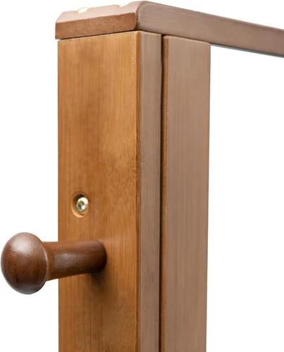 Vista 6 de Perchero de bambú con espejo y cajones, colgador de ropa de madera independiente con ganchos, perchero resistente con estantes, organizador