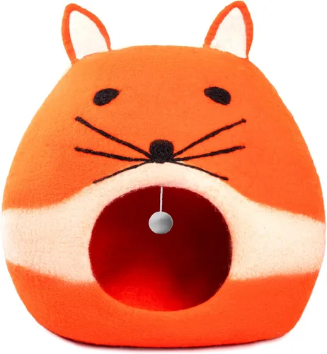 Vista 13 de Woolygon - Lujosa cueva de lana merina para gatos, cápsula plegable para gatos de interior, recinto de fieltro para mascotas de alta calidad, casa