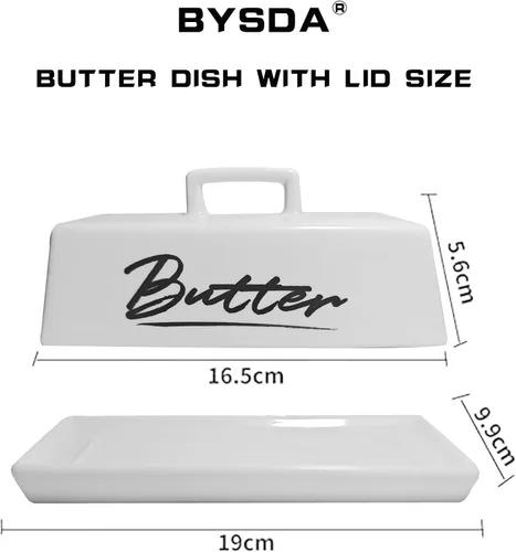 Vista 2 de Mantequillera con tapa, plato de mantequilla de cerámica con tapa para encimera, bandeja de mantequilla blanca, conservador de mantequilla