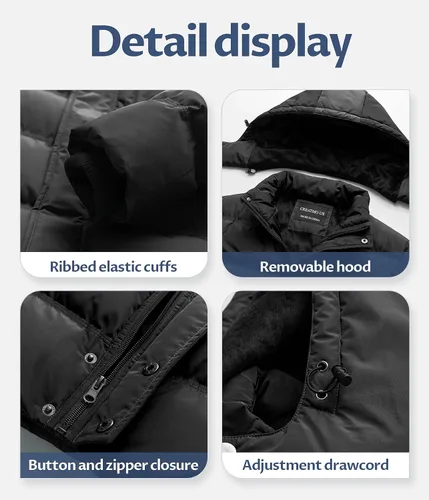 Vista 5 de CREATMO US Chaqueta acolchada impermeable para hombre, chaqueta de invierno cálida y gruesa para esquí