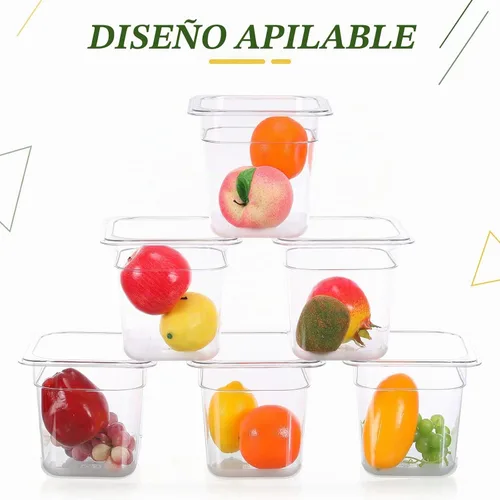 Vista 4 de Yinder 6 Piezas Bandejas de Plástico Transparente para Alimentos Tamaño 1/6 Recipientes de Policarbonato Apilables con Indicador de Capacidad