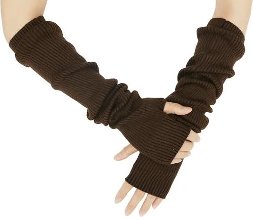 Vista 40 de Guantes cálidos de cachemira de brazo largo para mujer, guantes de invierno acogedores sin dedos, calentadores de brazos suaves, gran regalo
