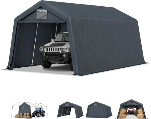 Vista 12 de MFSTUDIO Cobertizo portátil, tienda de campaña de almacenamiento de 6 x 10 pies, cobertizos para motocicleta, toldo resistente con puertas