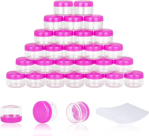 Vista 10 de 50 unidades de 5 gramos de envases de muestra, tarros vacíos de 5 ml con tapas, pequeños envases cosméticos, tarros de muestra mini con 4 cucharas
