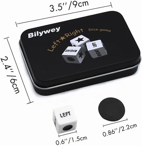 Vista 4 de Bilywey - Juego de dados izquierda-derecha-centro con 3 dados + 36 fichas negras (negro)